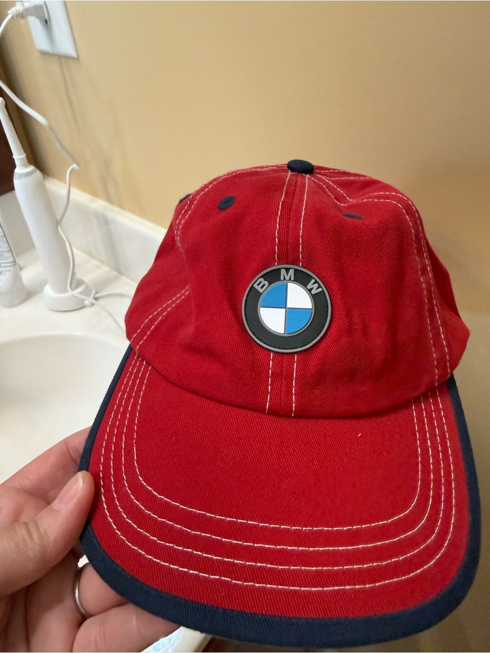BMW Red Kids Hat with Navy Trim